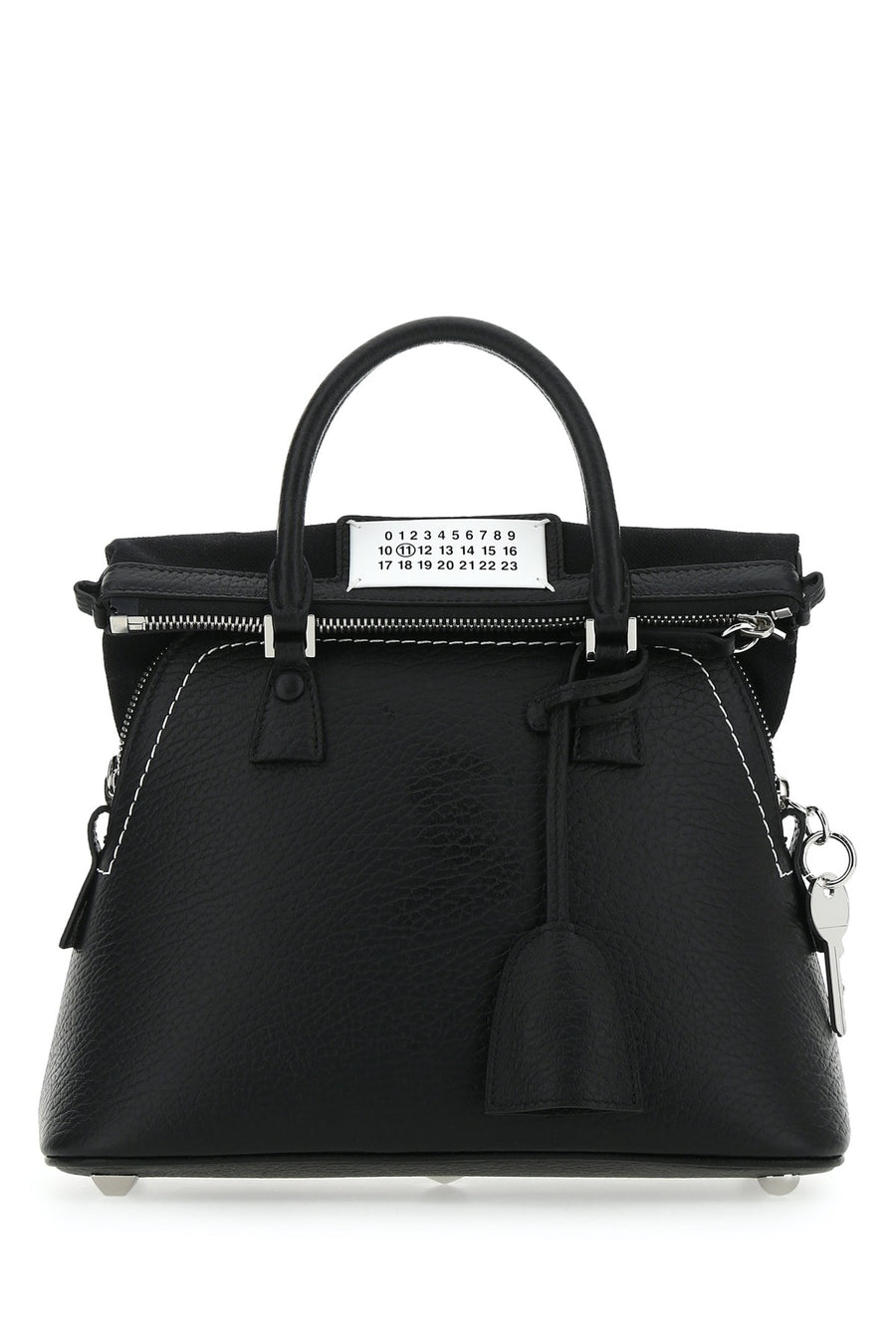 Maison Margiela Body: 100% bovine leather; Contrast: 79% cotton top handle bag in black