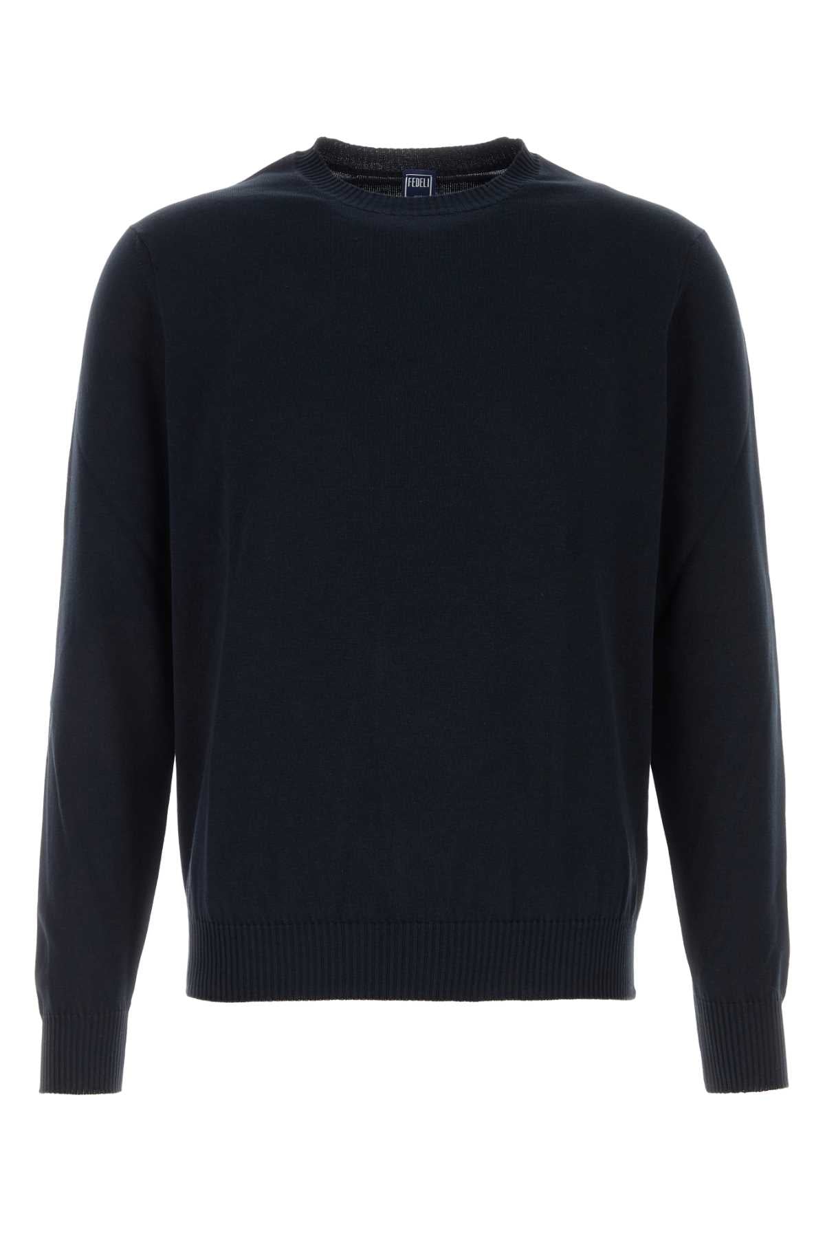 Navy Blue Cotton Sweater Blu Exterior: Maglieria