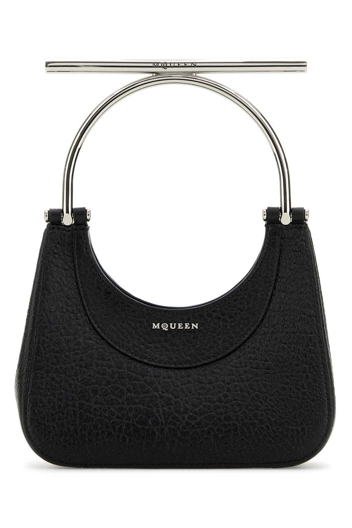 Black Leather Mini Cross-Bar Handbag Blacksilver Borse A Mano