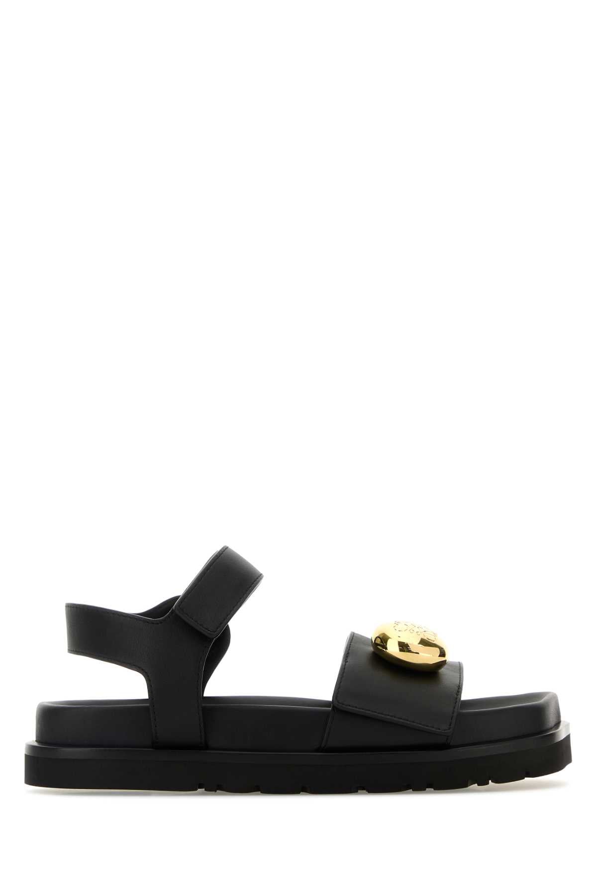 Black Leather Pebble Sandals Sandali