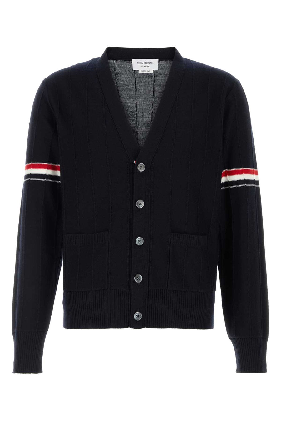 Thom Browne 100% Virgin wool cardigan in navy