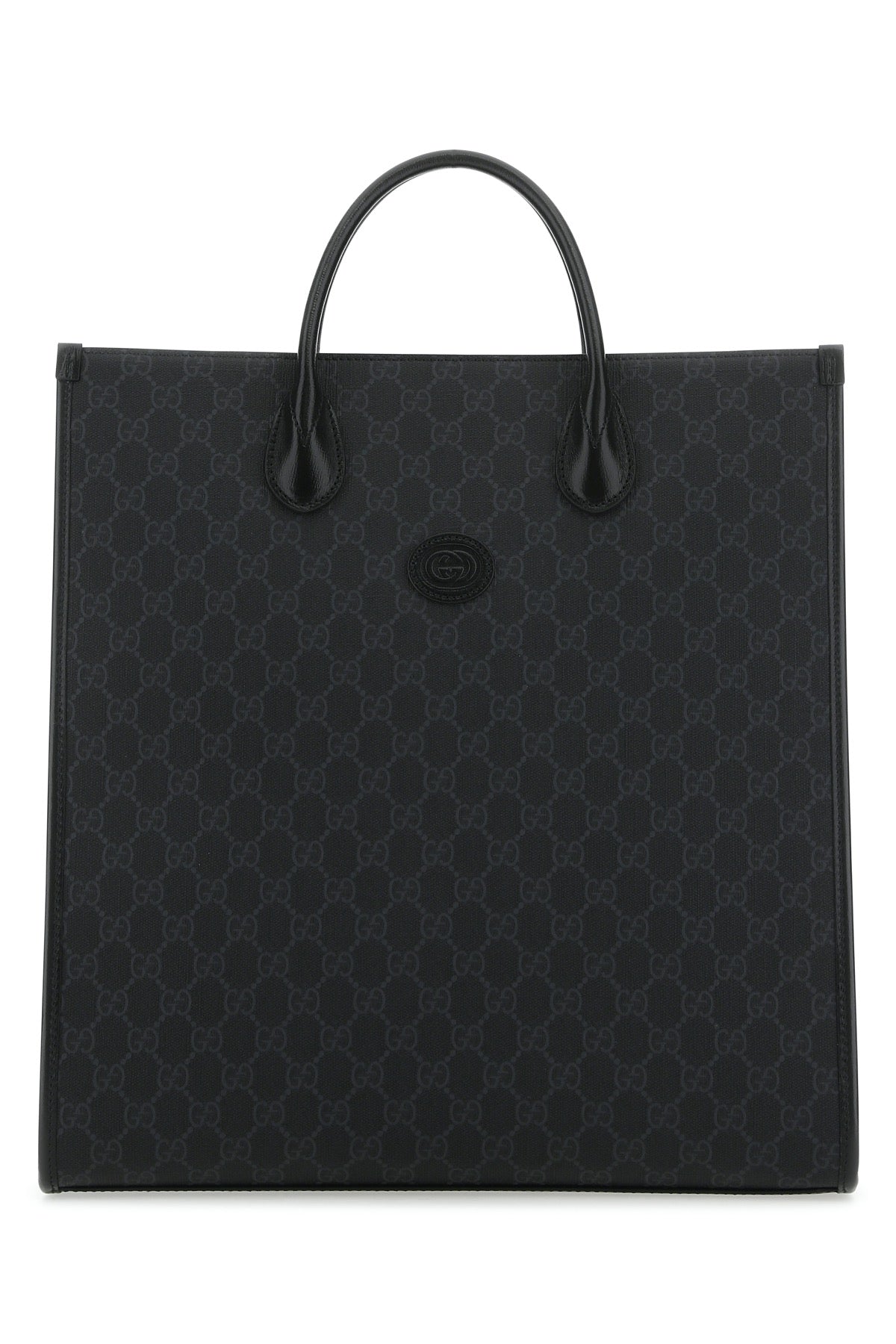 Gg Supreme Fabric And Leather Shopping Bag Black Borse A Mano