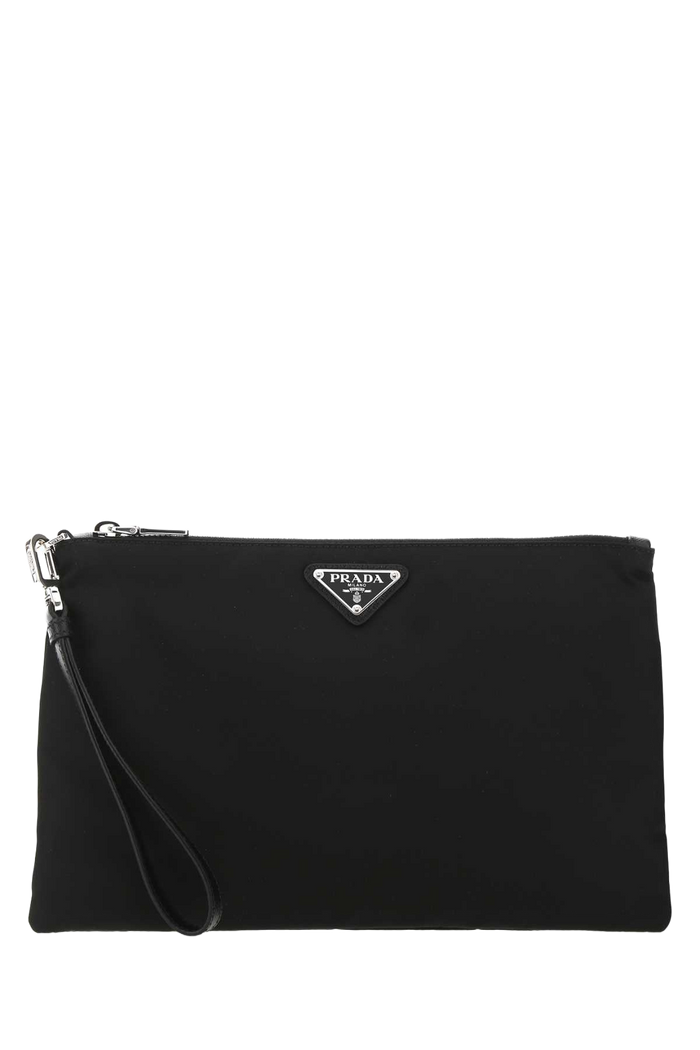 Black Re-Nylon Clutch Nero Poliammidericiclata-vitello