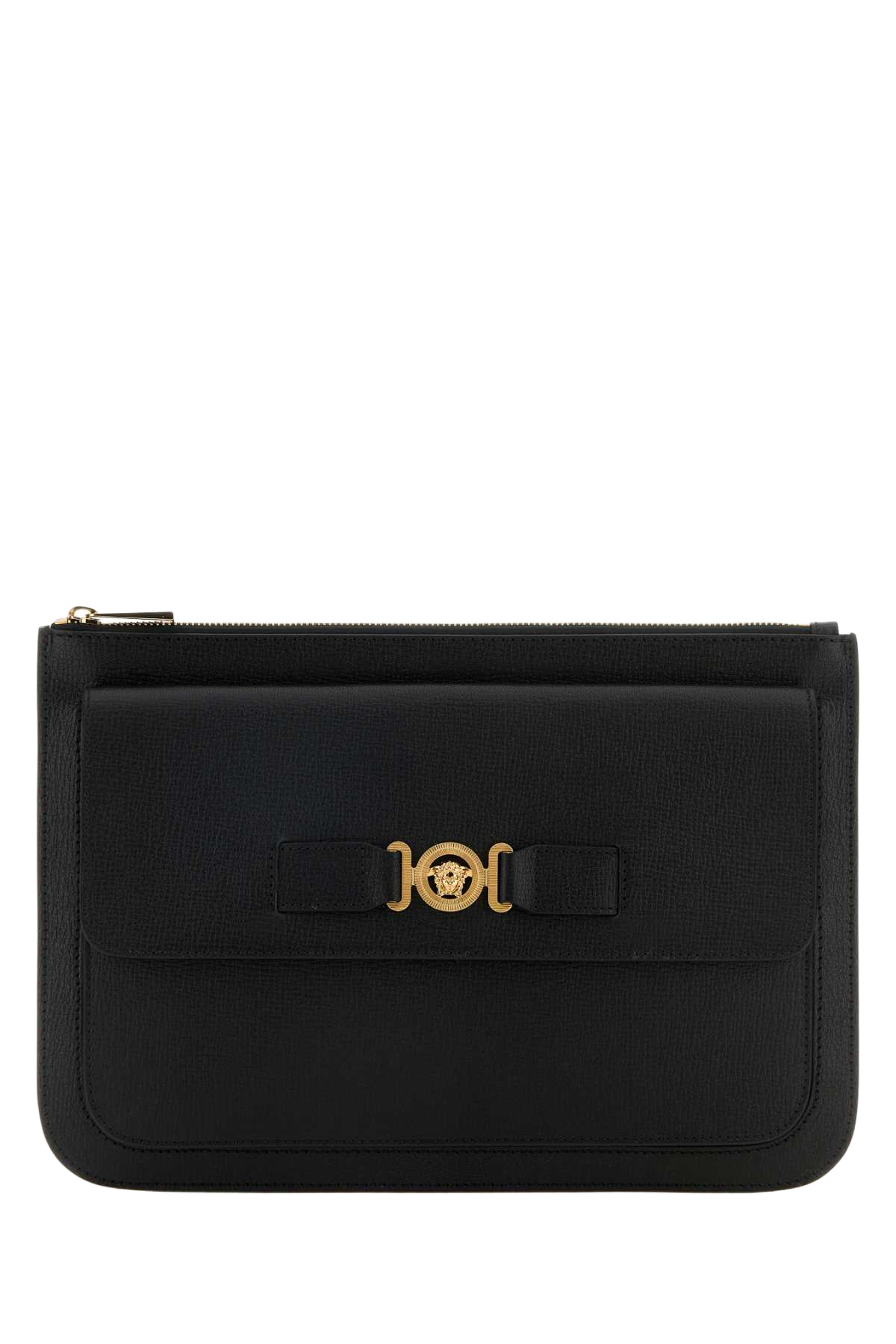 Black Leather Large Medusa Biggie Clutch Blackversacegold