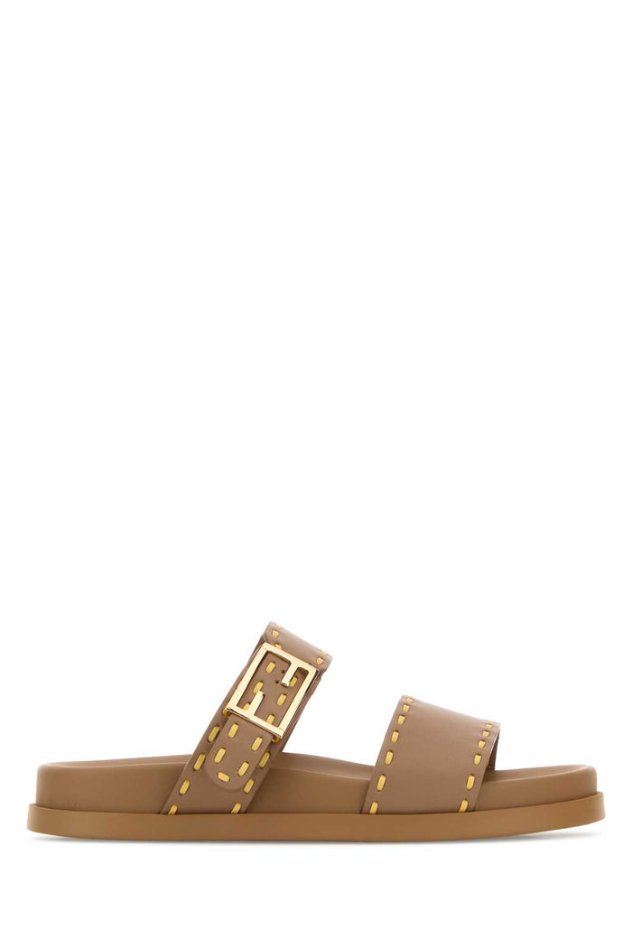 Cappuccino Leather Fendi Feel Slippers Cammell+light Sorbet