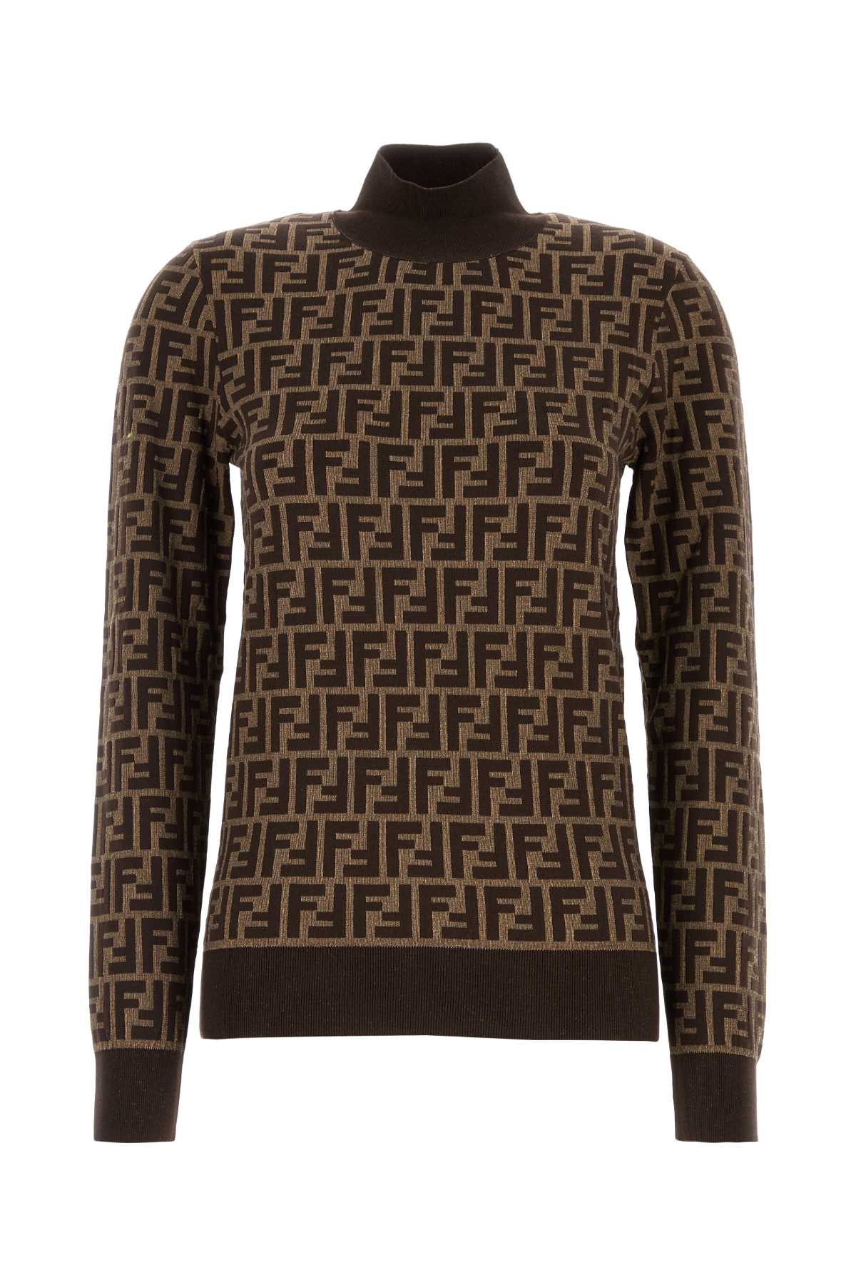 Embroidered Cotton Sweater Tobacco Exterior: Maglieria