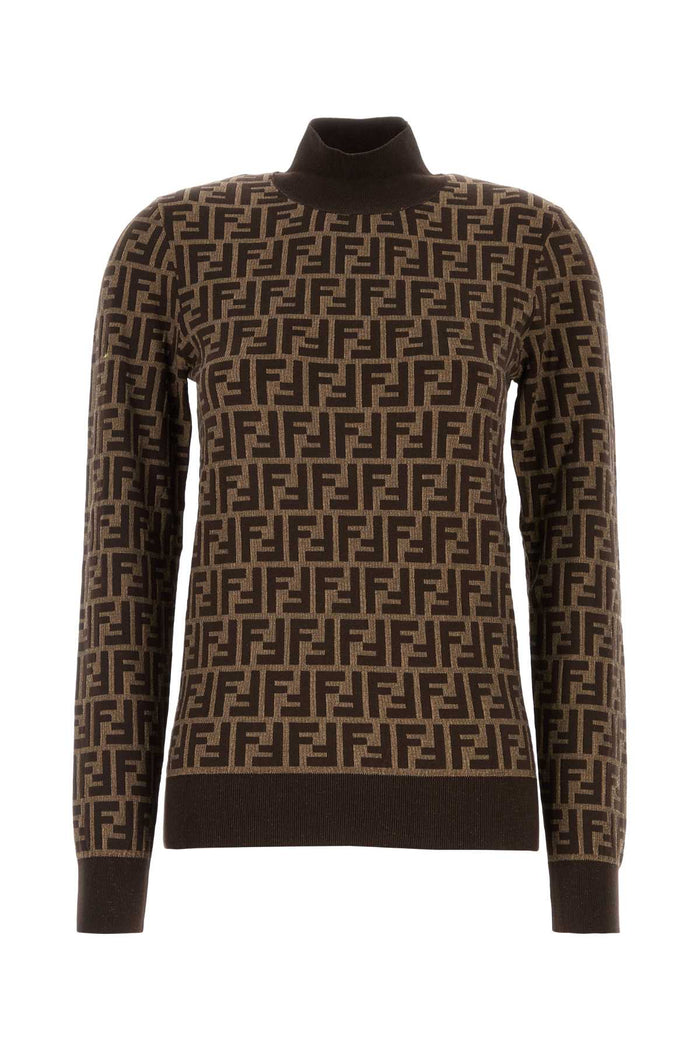 Embroidered Cotton Sweater Tobacco Exterior: Maglieria