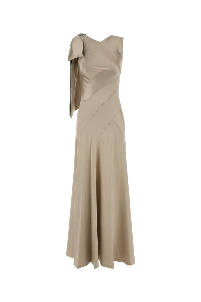 Sand Satin Long Dress Beige Exterior: Viscose Acetate Abiti
