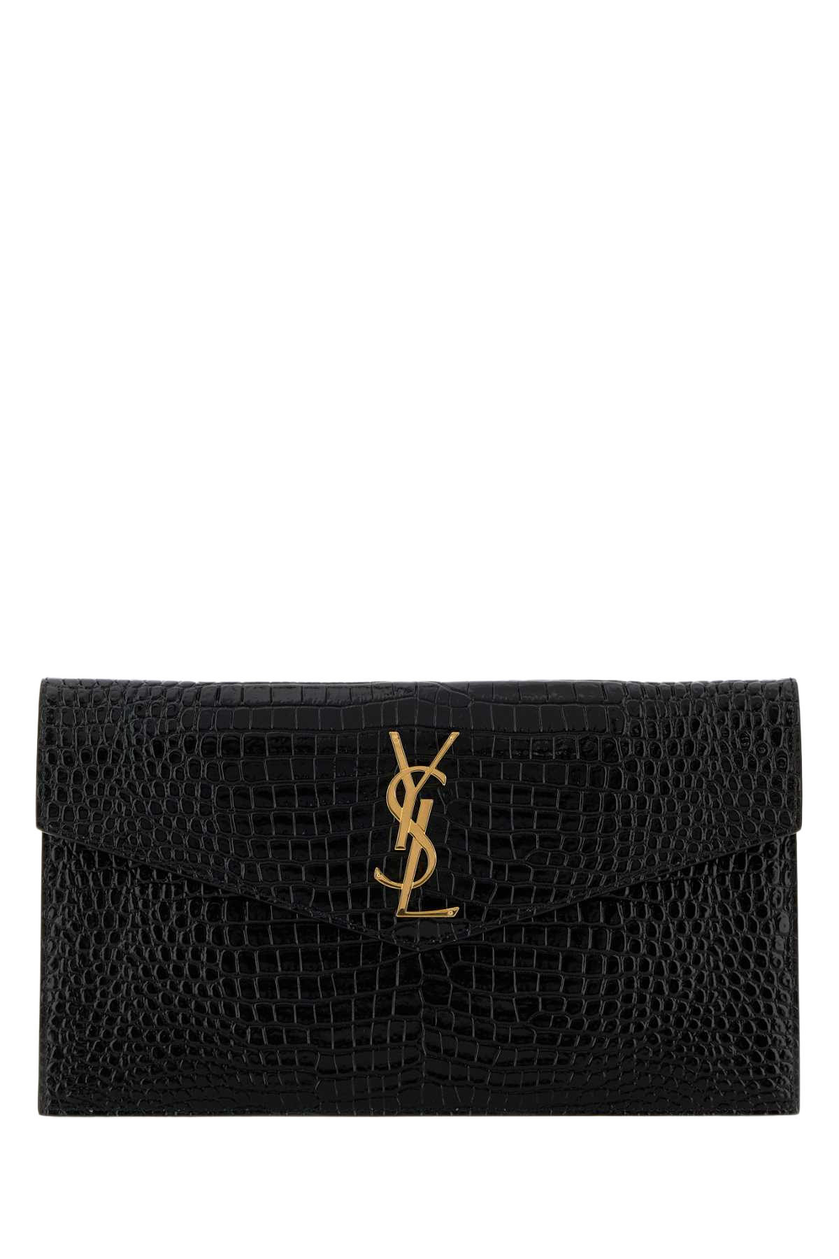 Black Leather Uptown Clutch Nero Portafogli