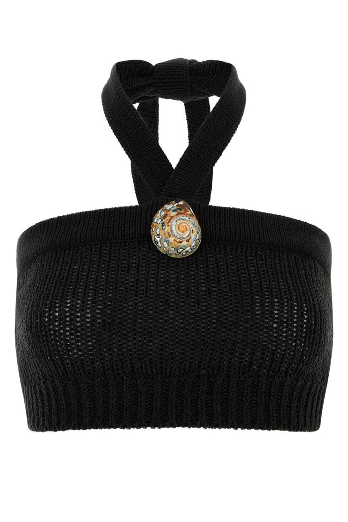 Slate Polyester Blend Island Memories Crop-Top Black Exterior: Cotton Maglie