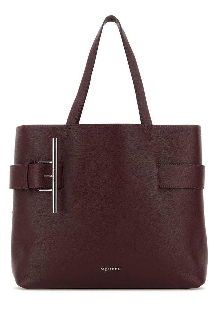Tyrian Purple Leather T-Bar Shopping Bag Cranberrysilver Borse A Mano