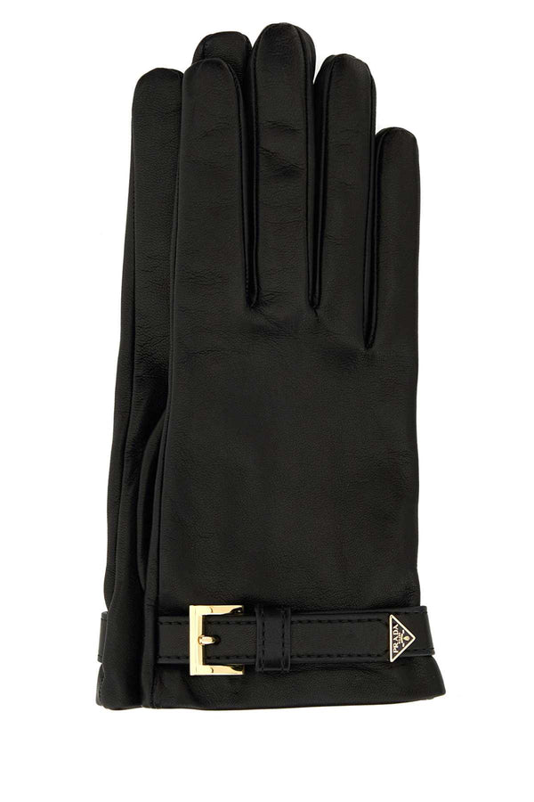 Prada 100% Agnello (lamb leather) gloves in black