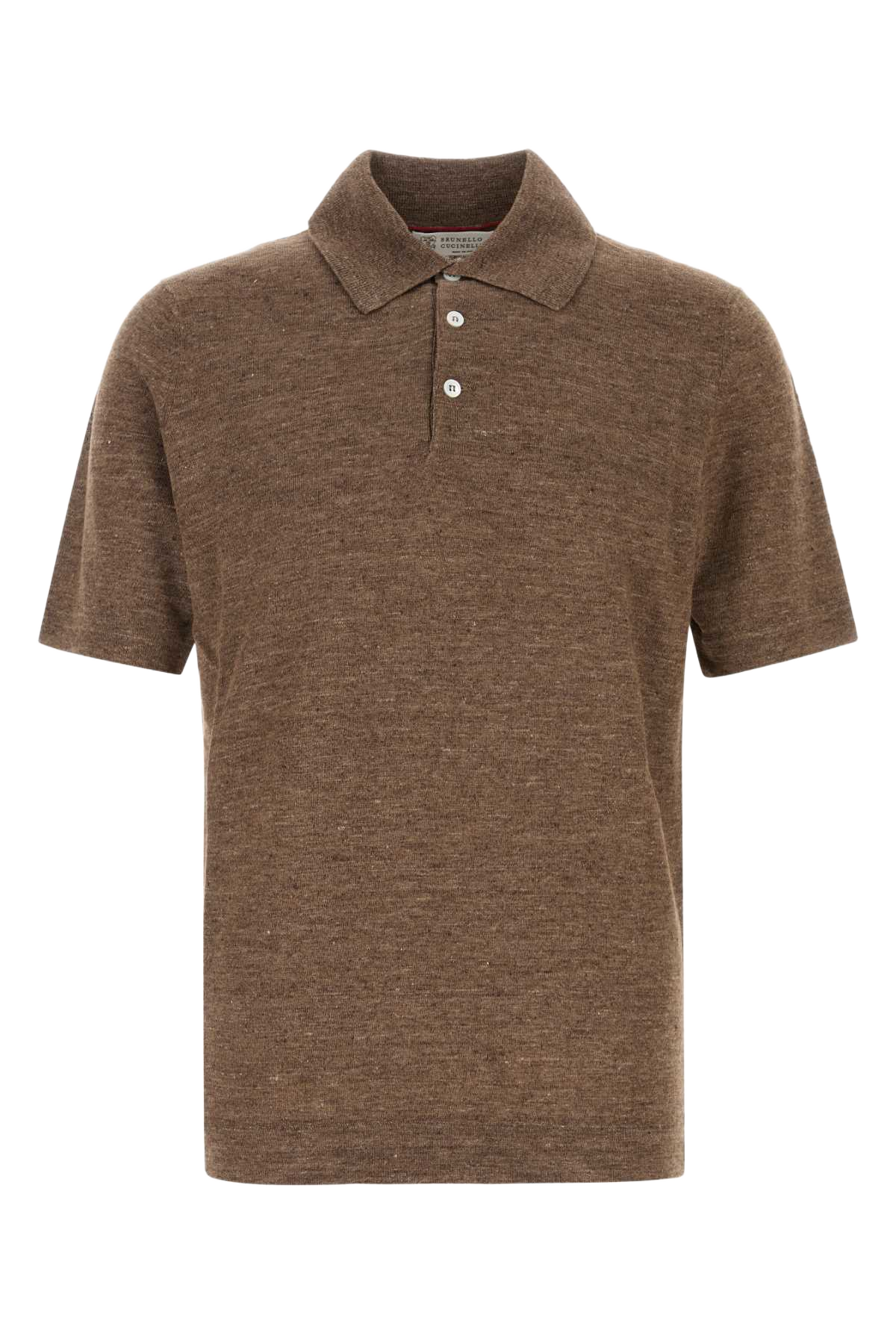 Melange Brown Linen Blend Polo Shirt Nocciola Exterior: Cotton Maglieria