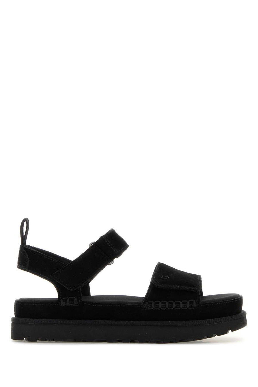 UGG Goldenstar Exterior: 100% Suede; Interior: 100% Fabric; Sole: Rubber sandal in black