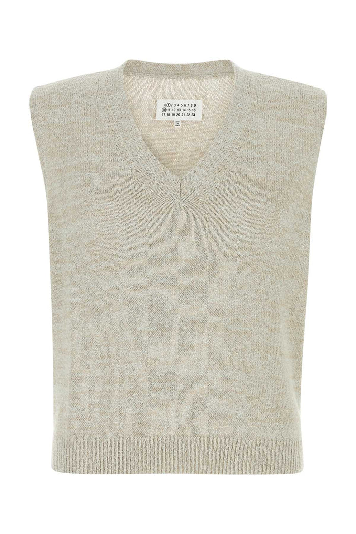 Melange Grey Cotton Blend Vest Blue Maglieria