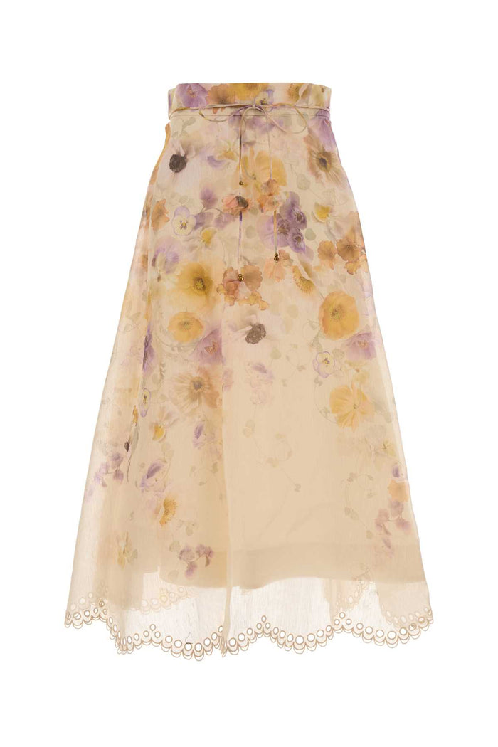 Printed Linen Blend Memento Skirt Pansyfloral Gonne