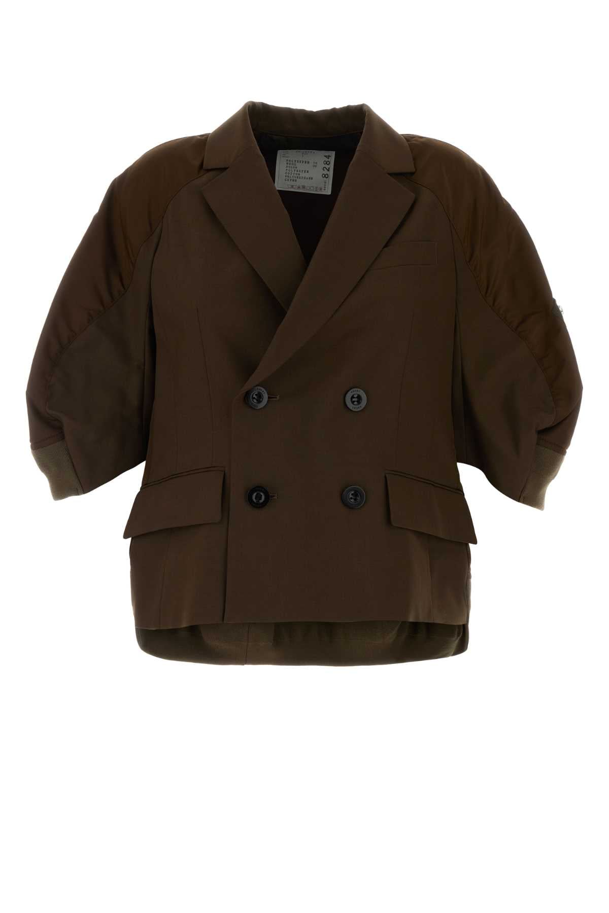 Brown Polyester Wool Giacche E Gilet
