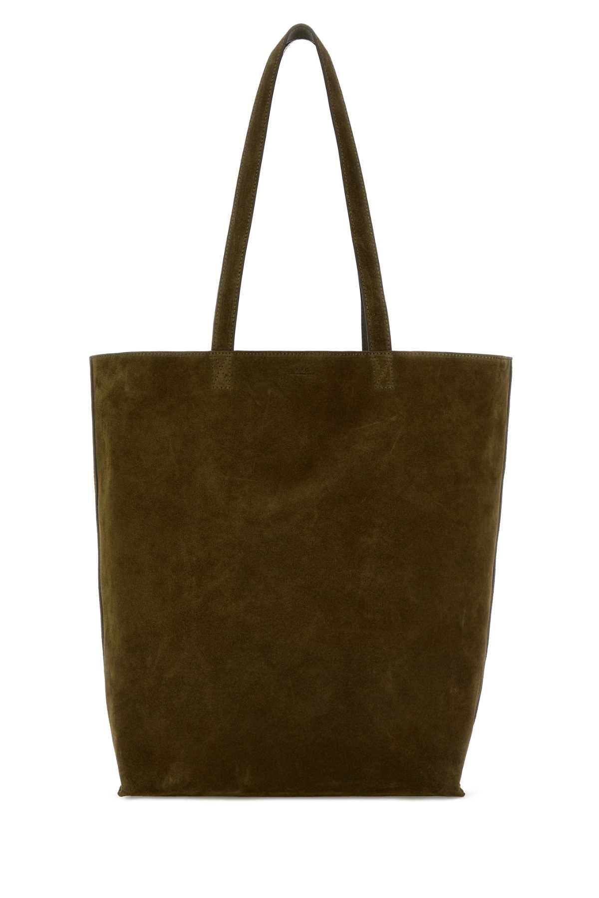 Olive Green Suede Maiko Shopping Bag Kakifonce Exterior: Borse A Mano