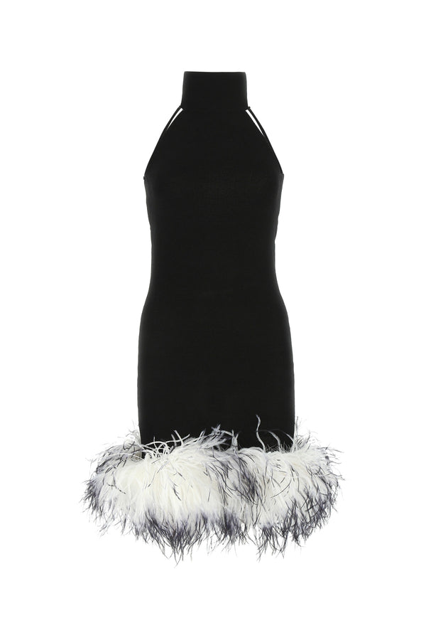 Verguenza Polyester with feather trim dress in black