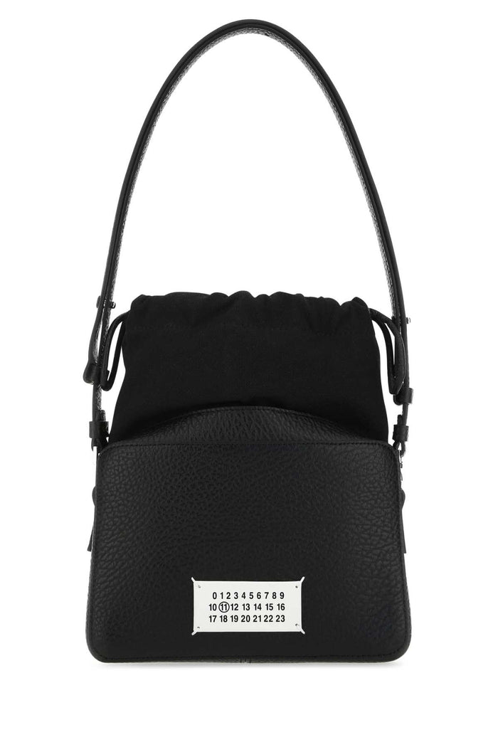 Black Leather And Fabric 5ac Bucket Bag T8013 Borse A Secchiello