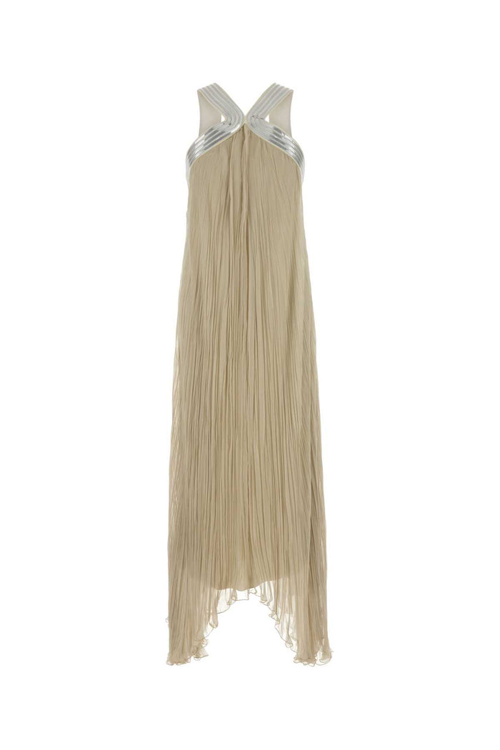 Beige Silk Long Dress Fantasiagrigio Abiti