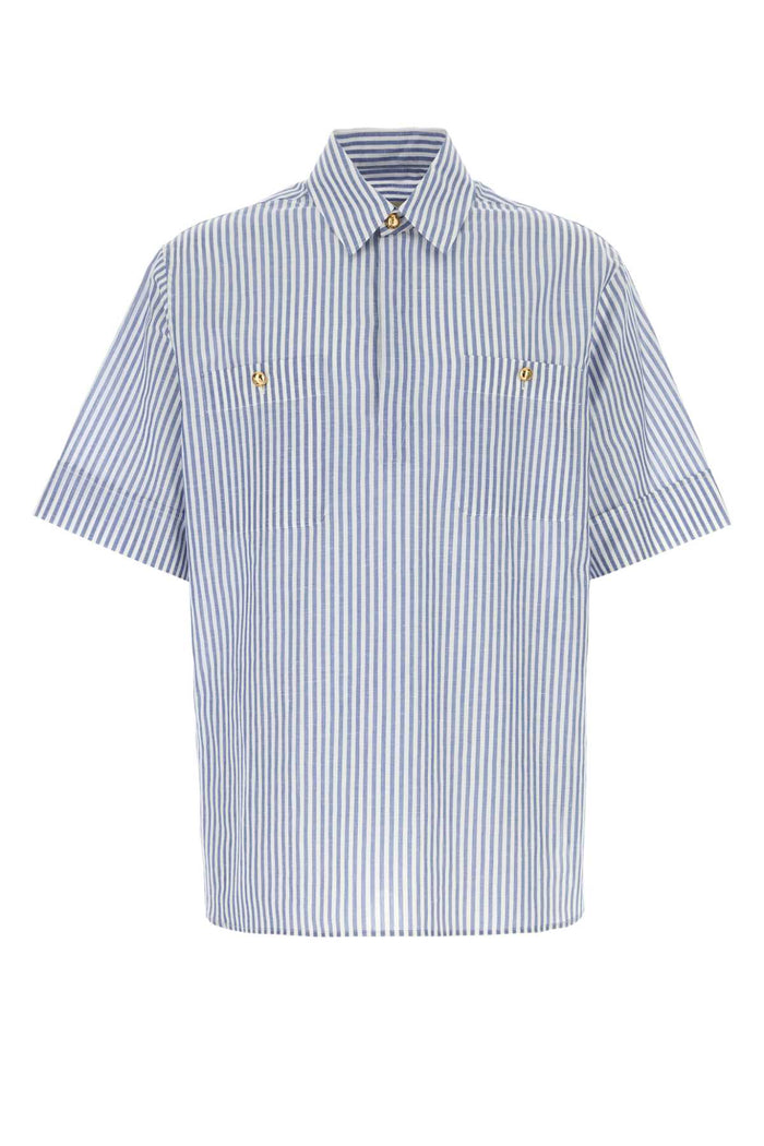 Embroidered Cotton Blend Shirt Bianconavy Exterior: Linen Camicie