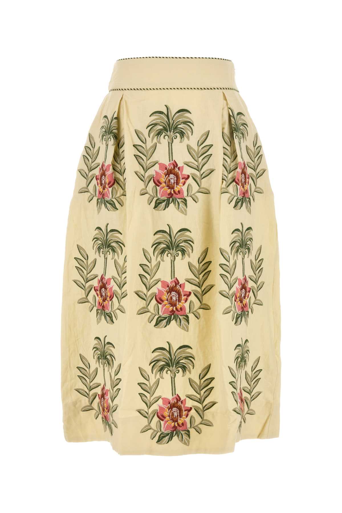 Cream Linen Blend Skirt Sand Exterior: Viscose Gonne