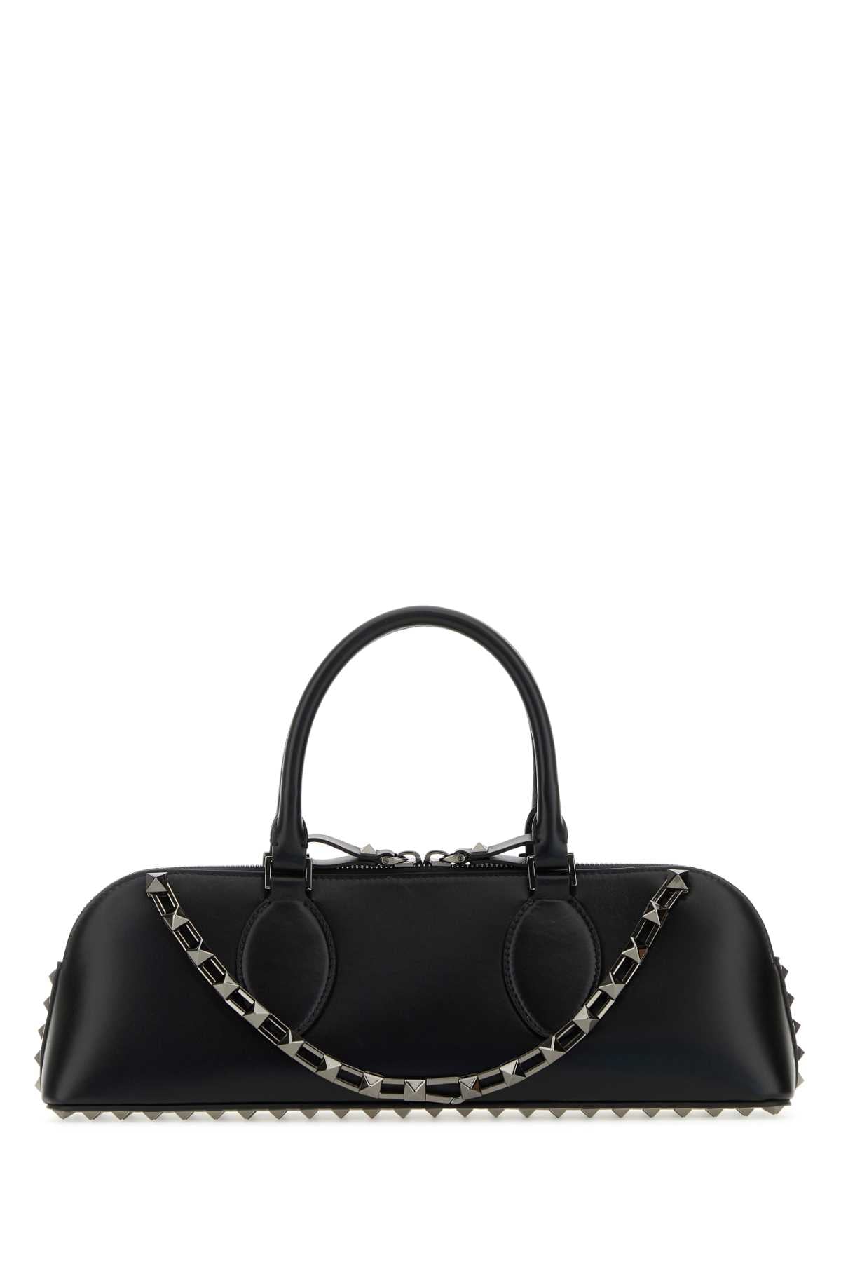 Black Leather Rockstud East-West Handbag Nero Exterior: Calf Lining Borse A Mano