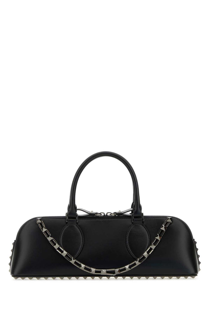 Black Leather Rockstud East-West Handbag Nero Exterior: Calf Lining Borse A Mano