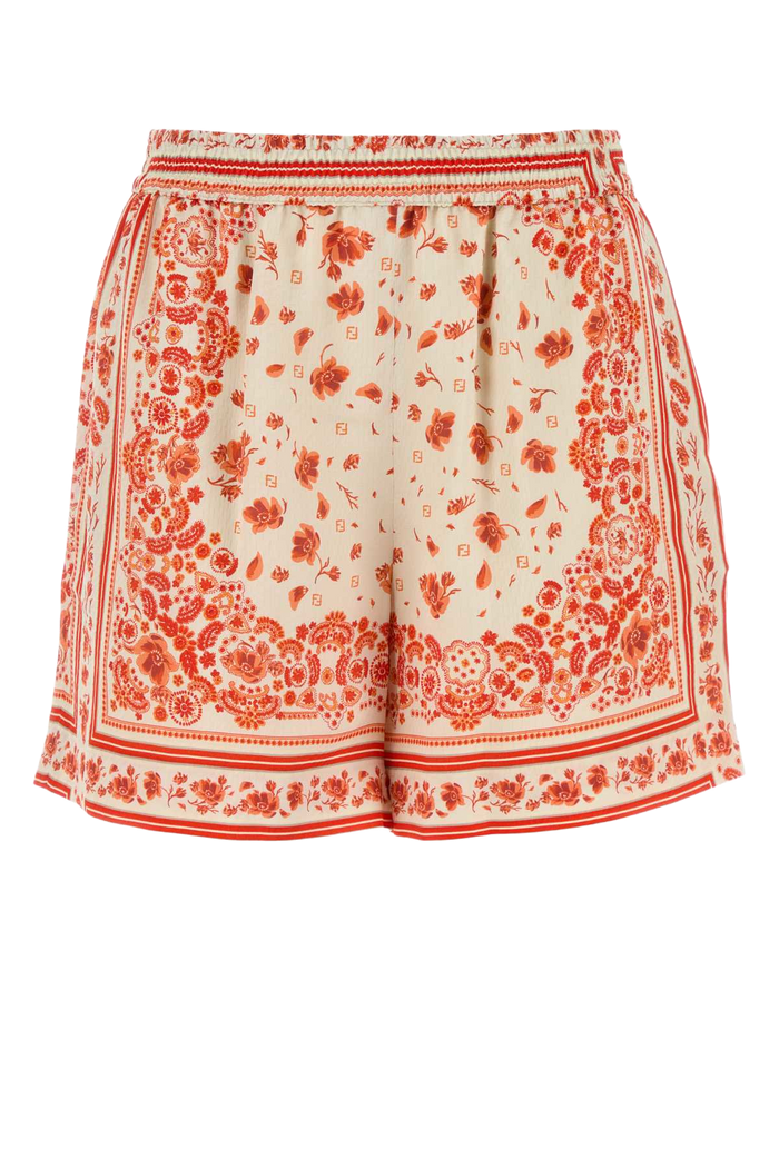 Printed Silk Shorts Coral Exterior