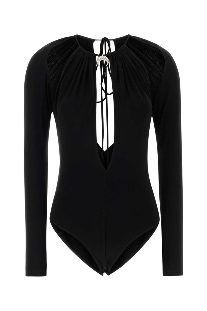 Black Stretch Viscose Bodysuit Exterior: Elastane Maglie