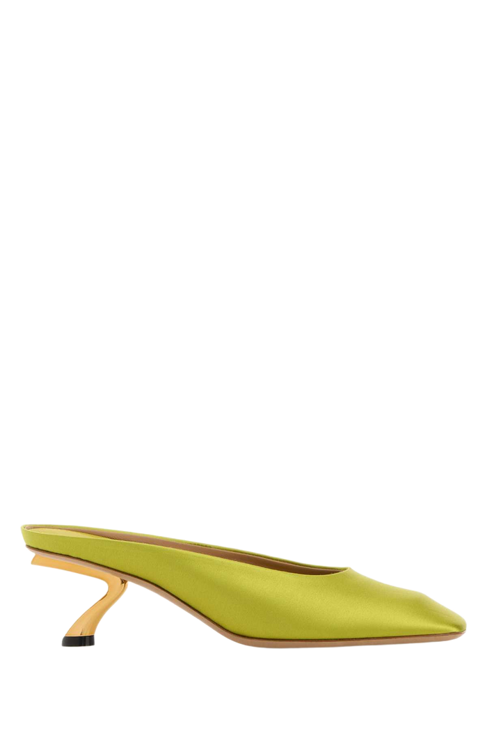 Acid Green Satin Safi Mules Antiqueyellowbiscottoantiqueyellow Scarpe Con Tacco