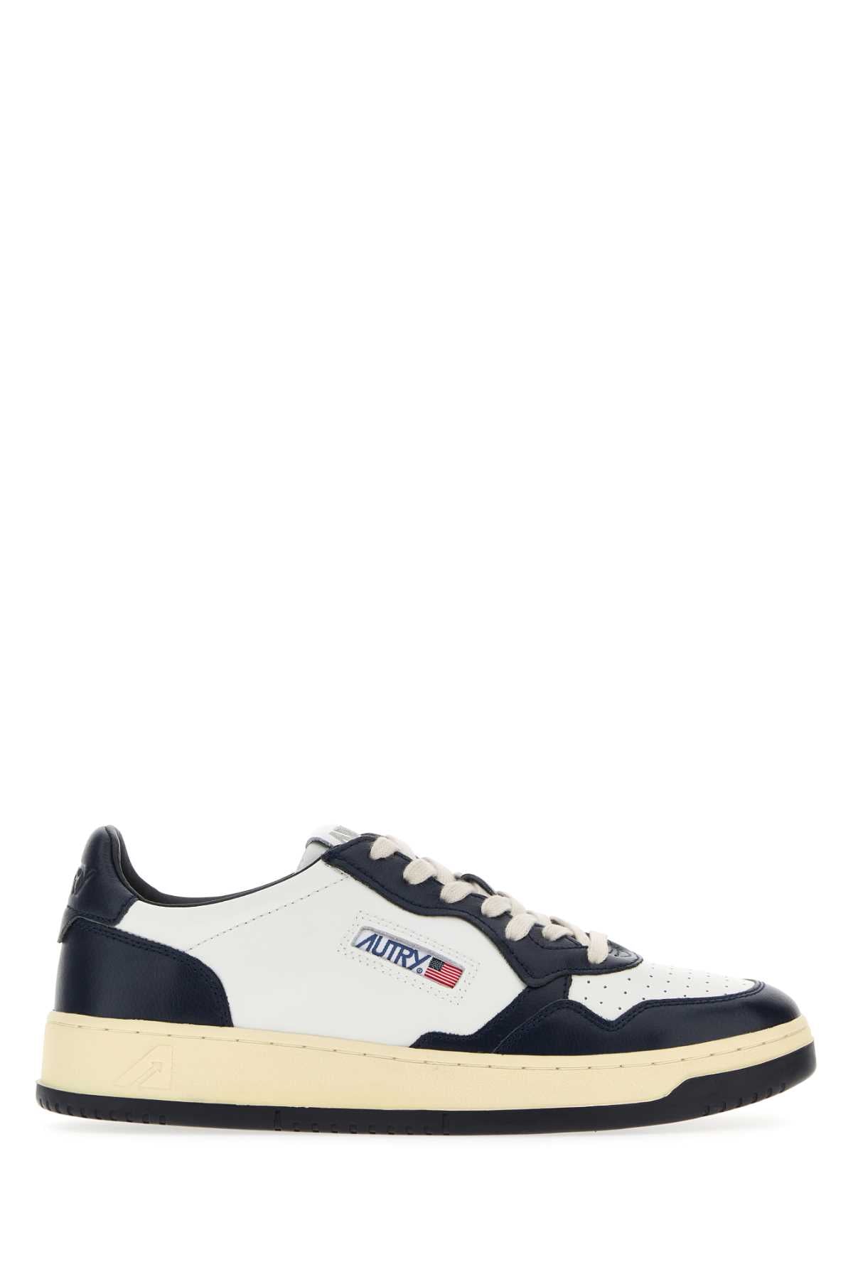 Wb04leatleatwhtblue Cow Leather Sneaker