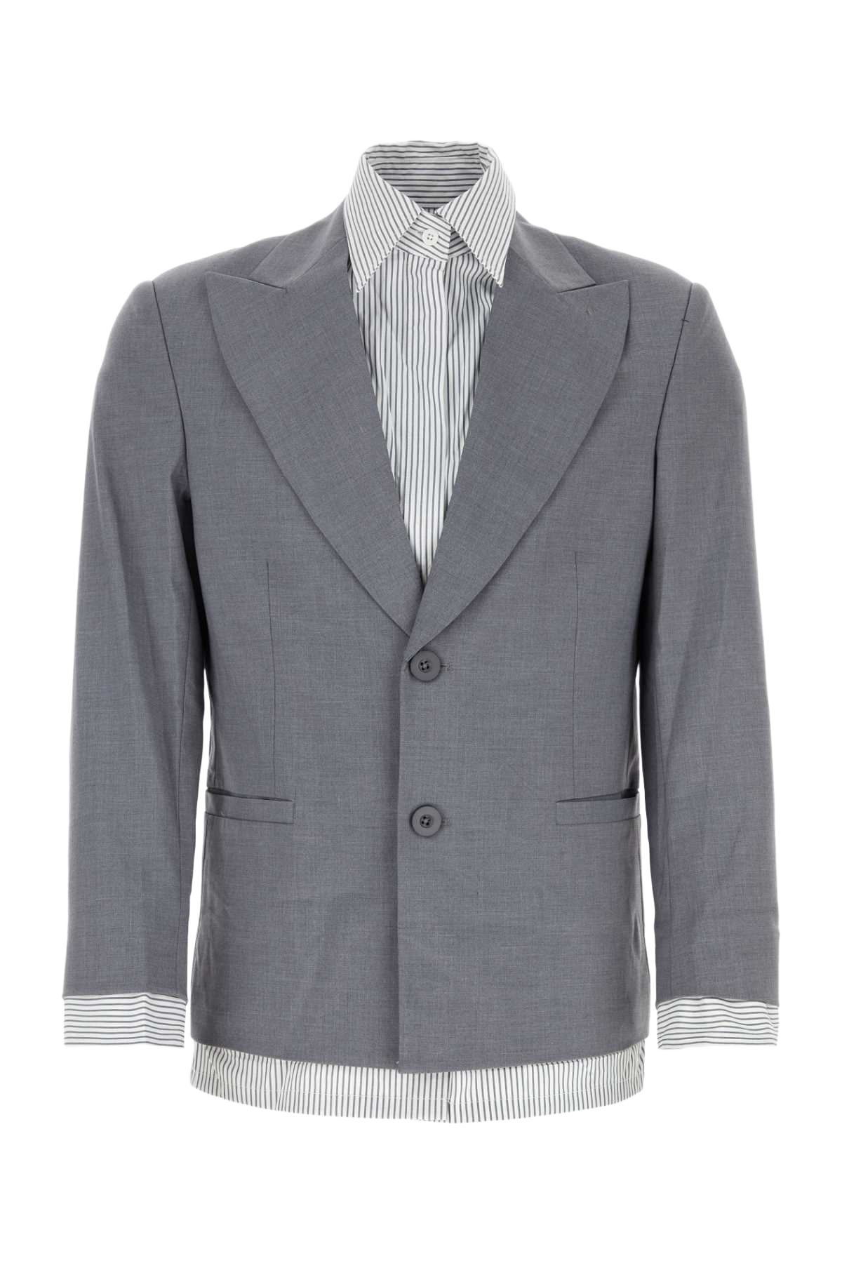 Grey Stretch Polyester Blend Blazer Giacche E Gilet