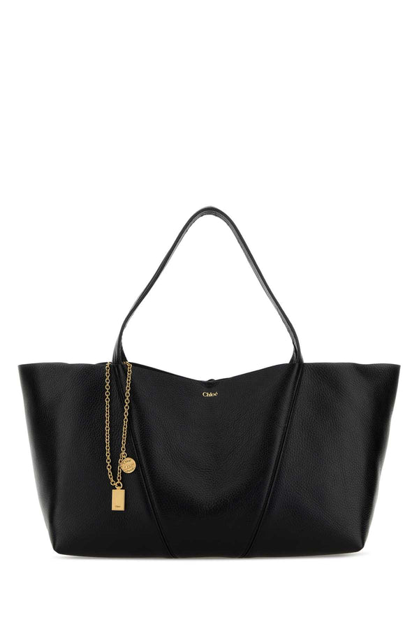 Black Leather East-West Chloã© Spin Shopping Bag Borse A Mano