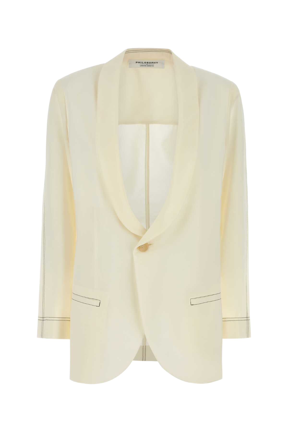 Ivory Polyester Blend Blazer Fantasiabianco Exterior: Cotton Giacche E Gilet