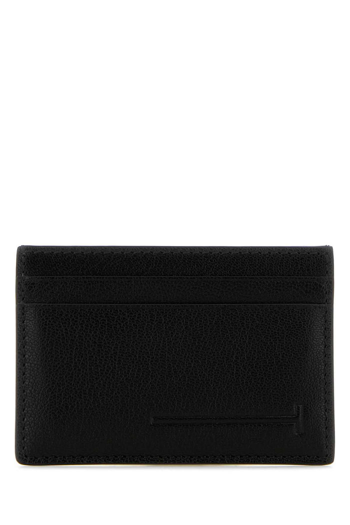 Black Leather Card Holder Portafogli