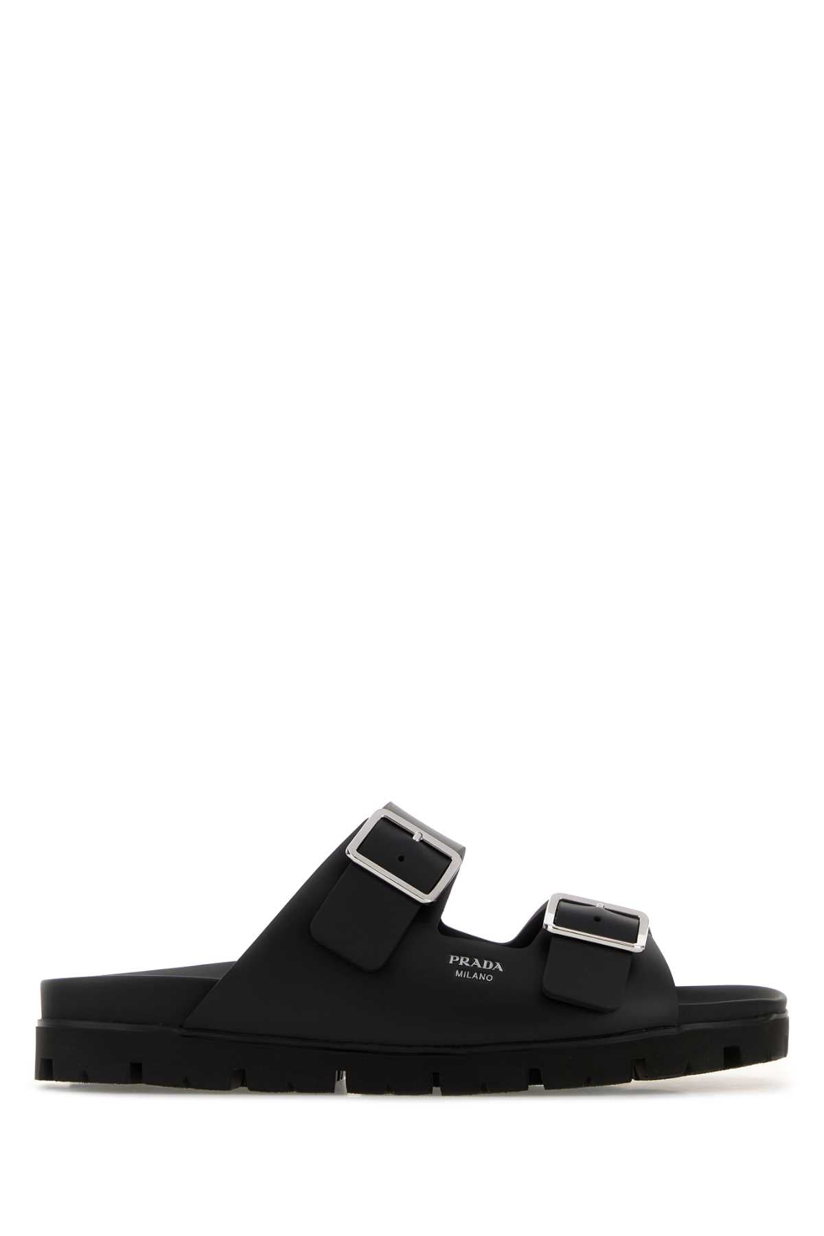 Black Leather Slippers Nero