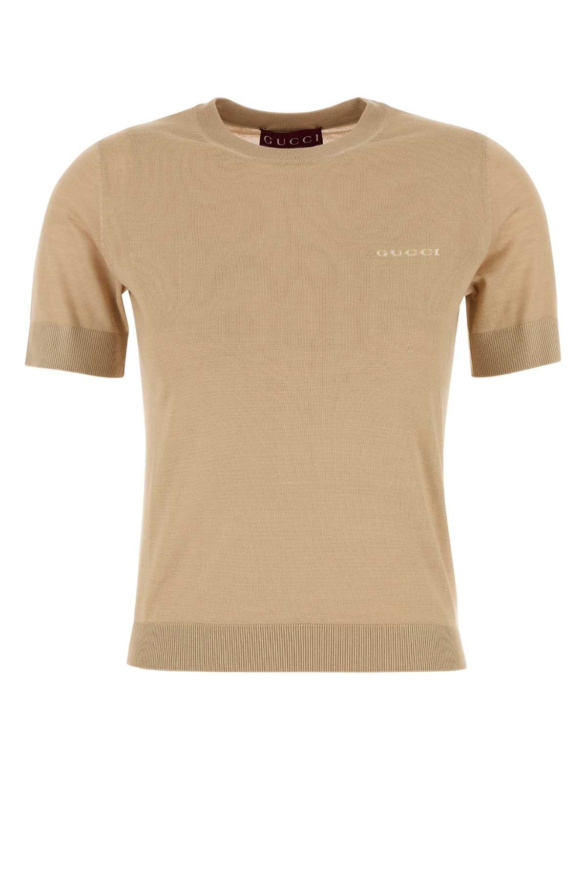 Beige Cashmere Blend Sweater Exterior: Silk Maglieria