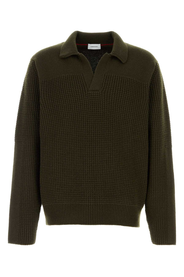 Ferragamo 100% Virgin wool sweater in olive