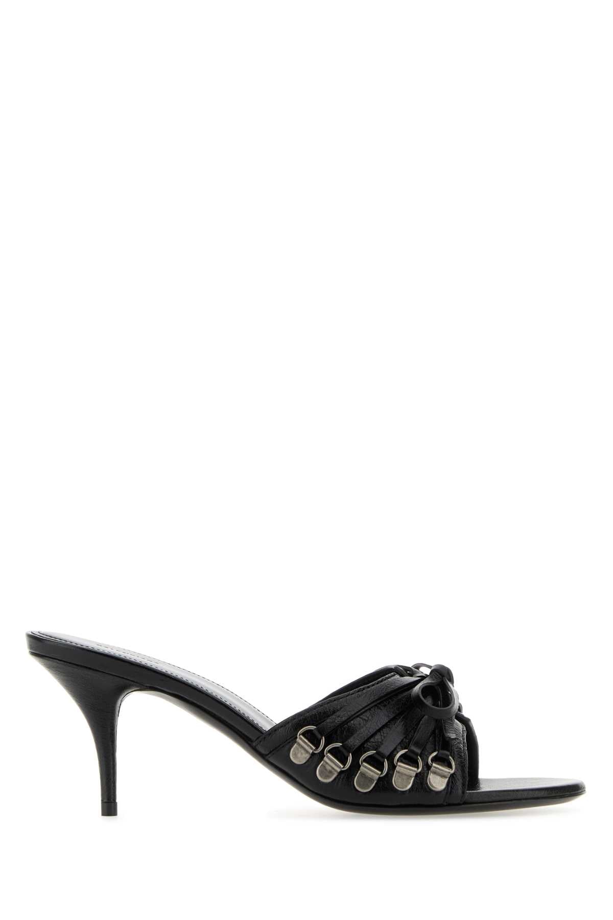 Black Leather Cagole Mules Blacksilver Sandali