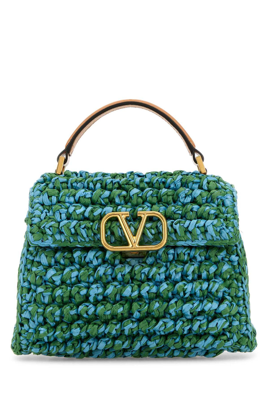 Valentino Garavani Exterior: 100% Raffia; Lining: 100% Fabric; Finishing: Golden metal top handle bag in green