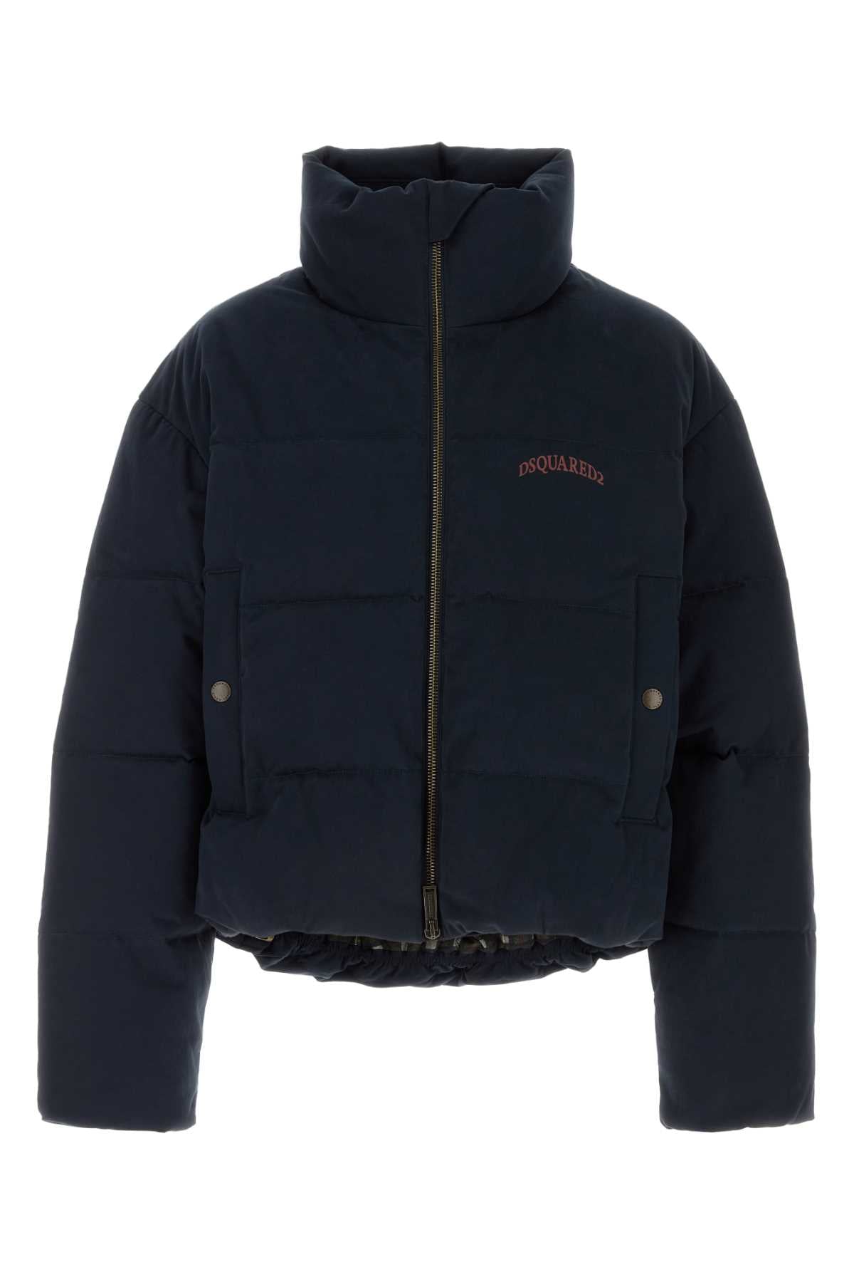 Navy Blue Stretch Cotton Down Jacket Navyblue Co Ea Piumini
