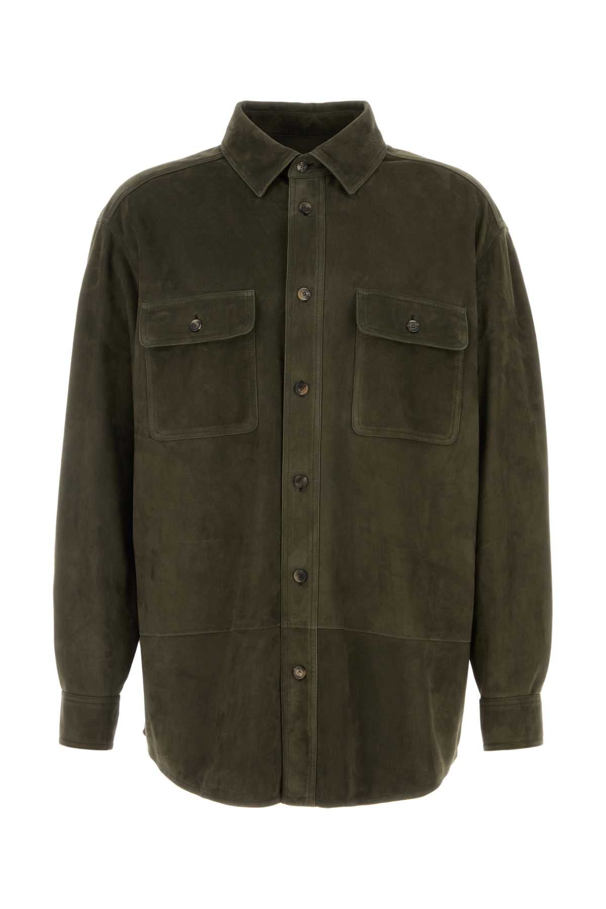 Khaki Suede Shirt Khakigreen Exterior: Ovine Leather Camicie