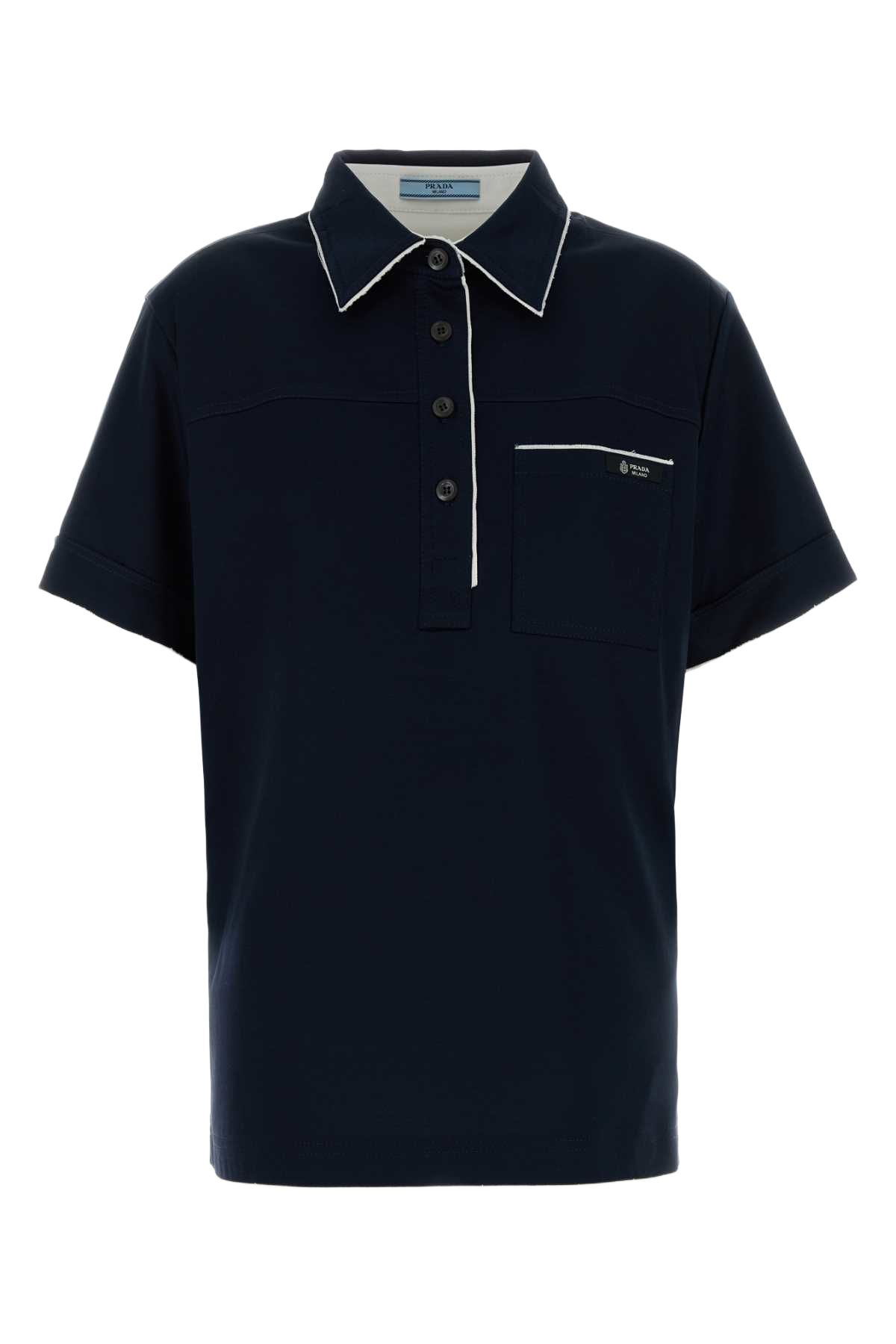 Navy Blue Cotton Polo Shirt Bleu Exterior