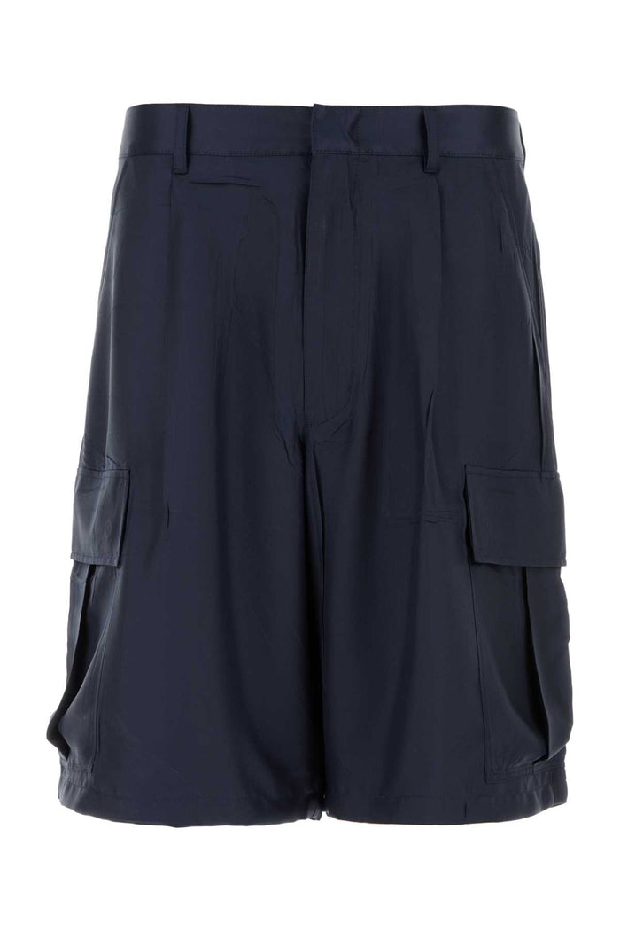 Dark Blue Silk Bermuda Shorts Blu Exterior