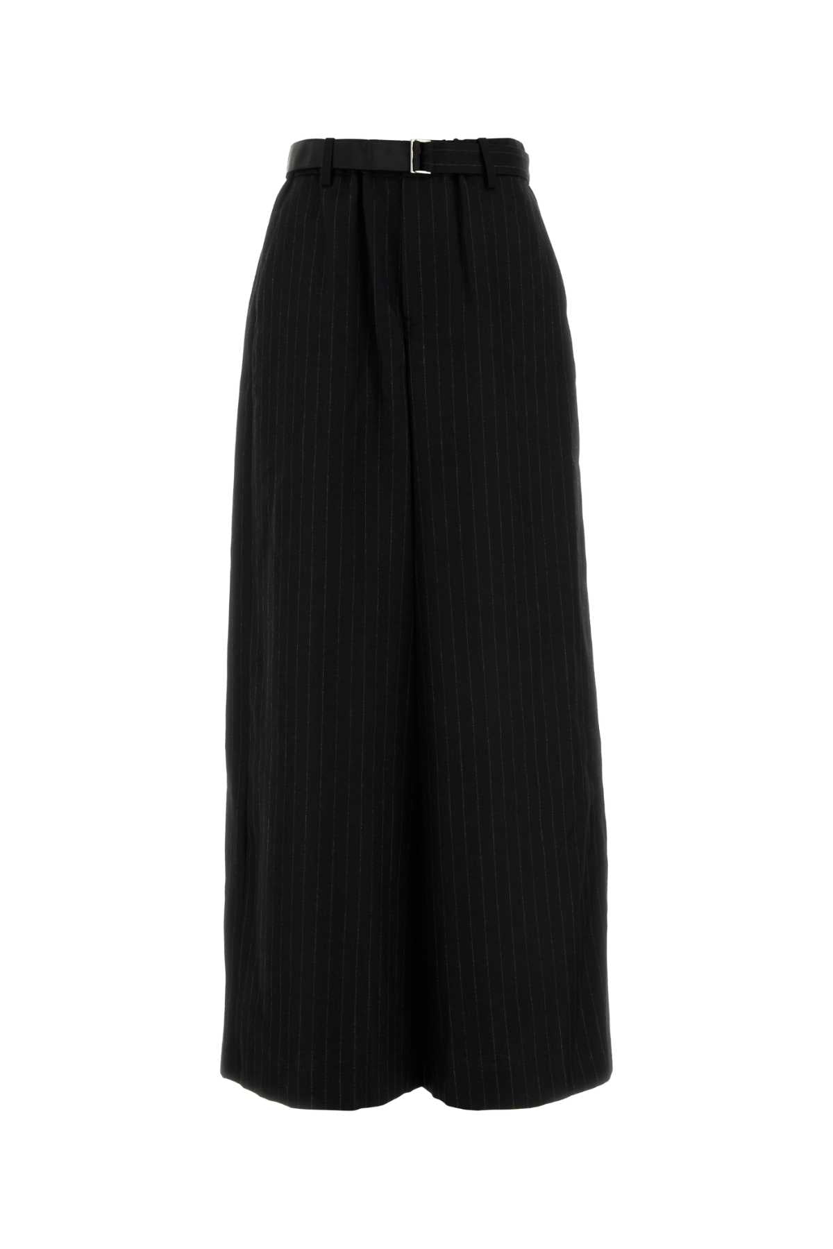Embroidered Wool Wide-Leg Pant Black Exterior: Pantaloni