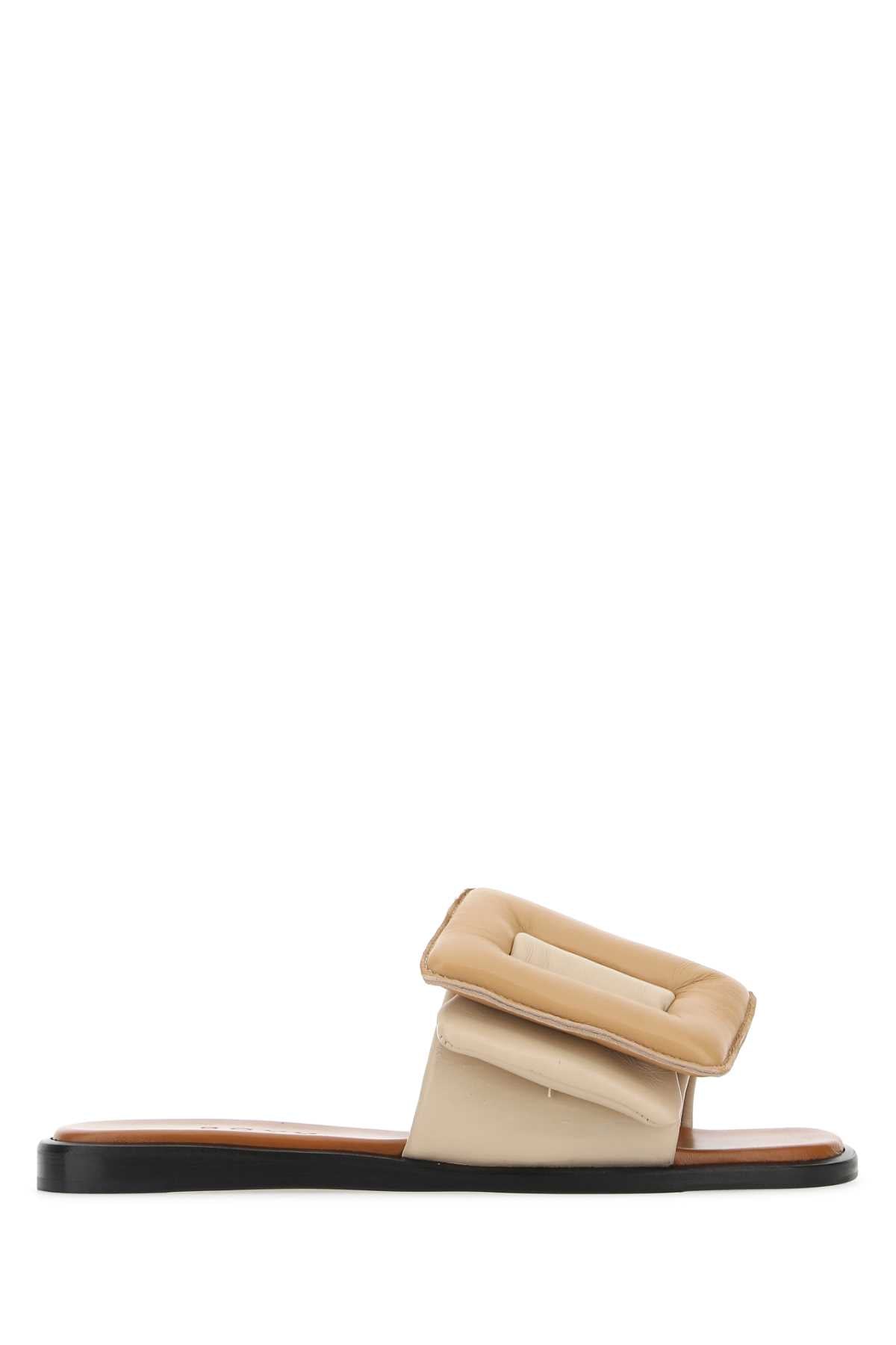 Two-Tone Leather Puffy Slippers Ivorybeachpecan