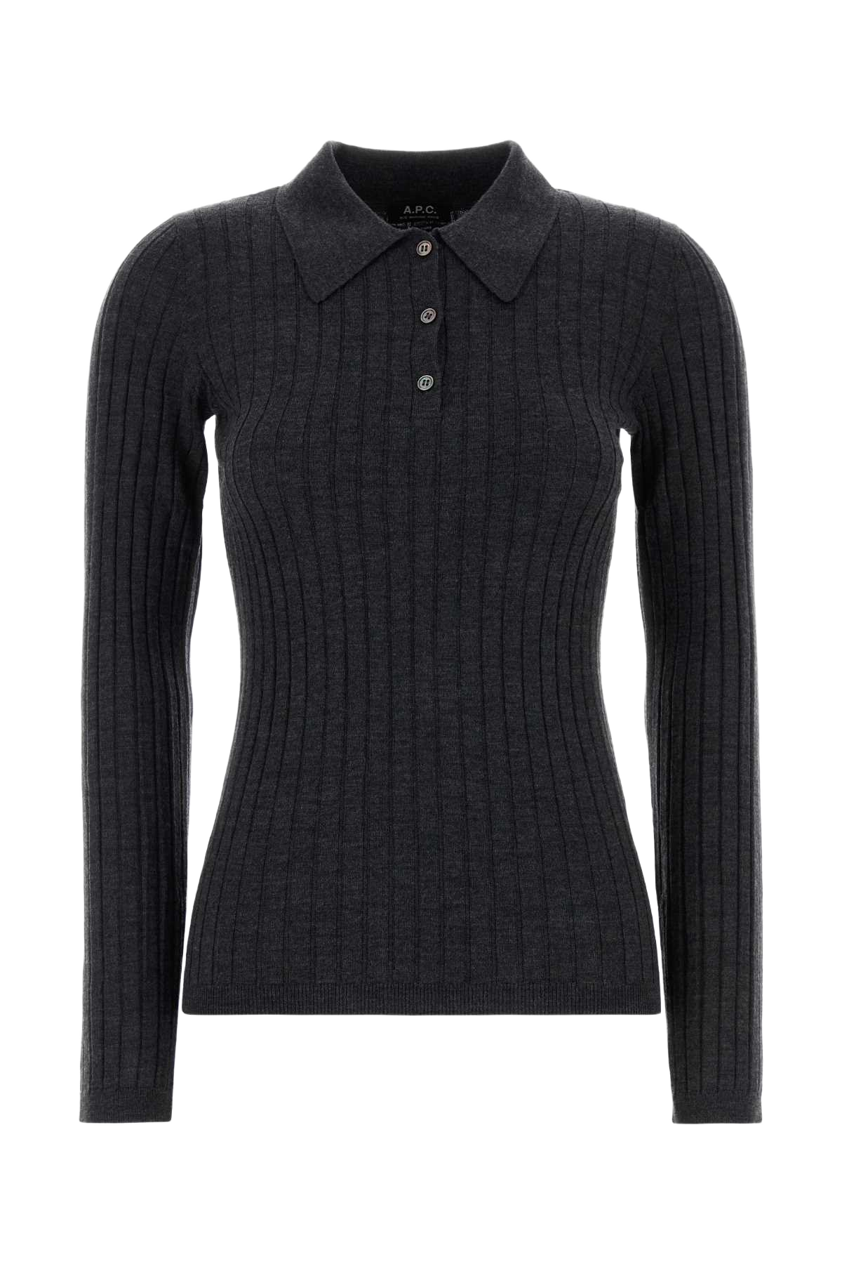 Charcoal Wool Polo Shirt Anthracitechine Laine Vierge
