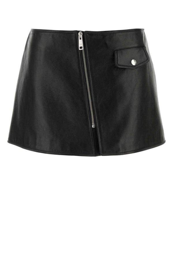 Prada Pelle Exterior: 100% Ovine leather. Lining: 93% Cupro 7% Elastane mini skirt in black